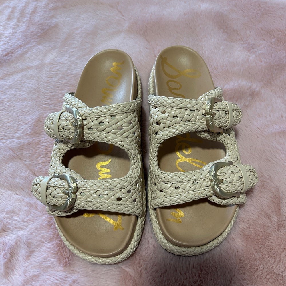 Sam Edelman Cream Braided Double-Buckle Slide Sandals